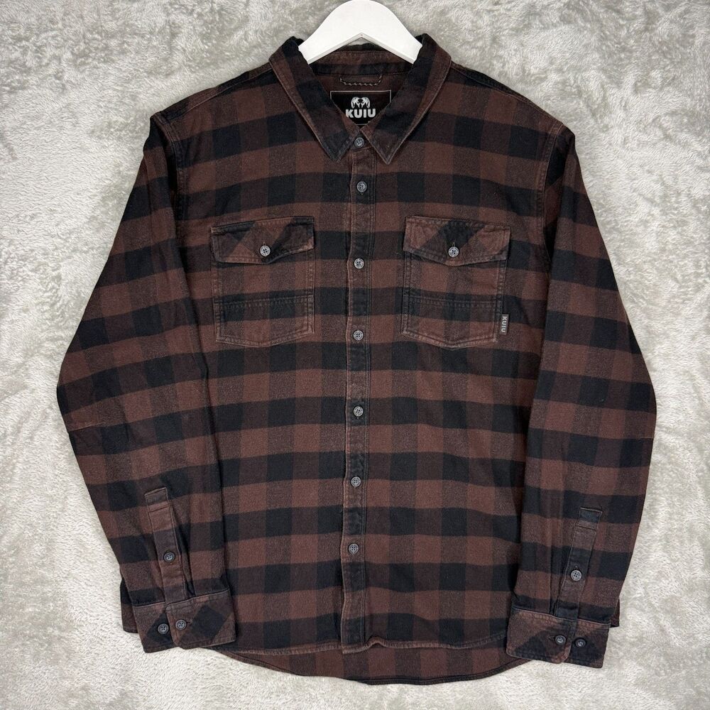 Kuiu Flannel Shirt Mens 2XL Outlet Field Brown Black Plaid Long Sleeve Button Up